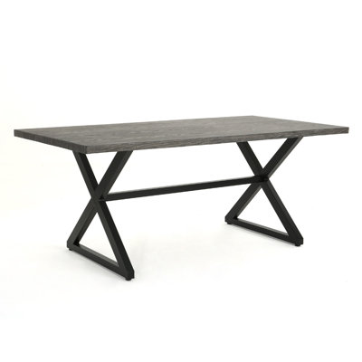 Table de salle à manger d'extérieur, plateau rectangulaire gris de 71 pouces, pieds en acier noir