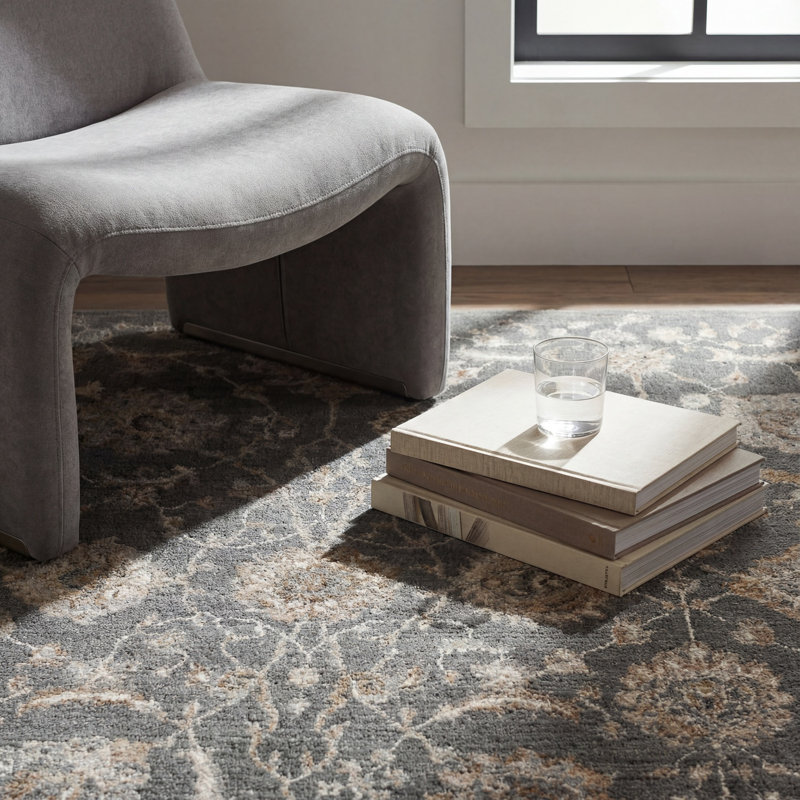 Tapis tissé à la machine Lyncolle, Rectangle 7 pi 10 po x 10 pi 2 po, Gris anthracite