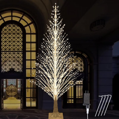 7FT Lighted Birch Tree 1000 LED Warm White Lights with Twinkle Lights