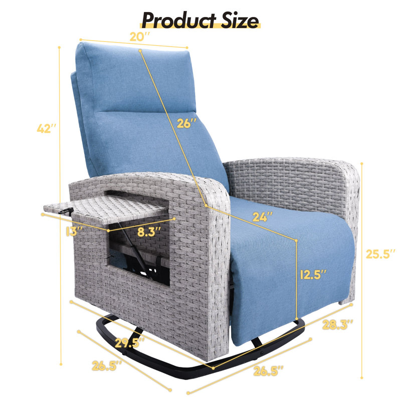 Outdoor 360° Swivel Rattan Recliner Chair, Gray, Blue