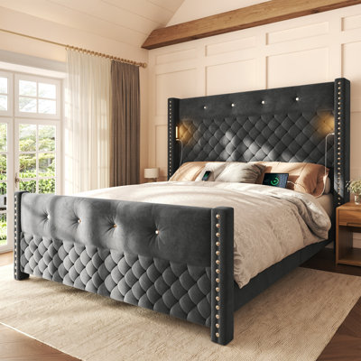Upholstered Wingback Platform Bed