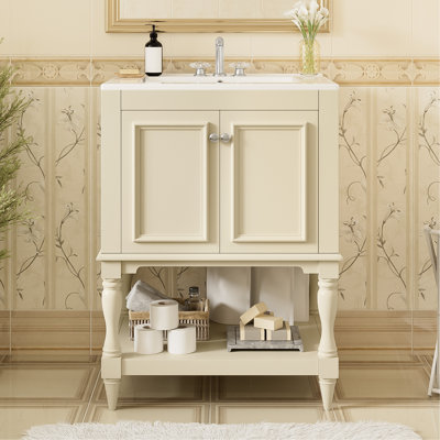 24 Inch Bathroom Vanity With Streamlined Cabinet Legs And Ceramic Sink Retro Palace - Style