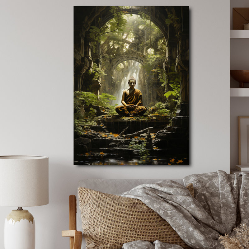 «Green Buddhist Art Buddhas Enlightenment» sur impression sur toile, L 16 po x H 32 po, Toile tendue