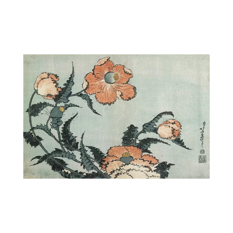 Poppies, C by Katsushika Hokusai - Wrapped Canvas Print, 20.32cm H x 30.48cm W x 1.91cm D