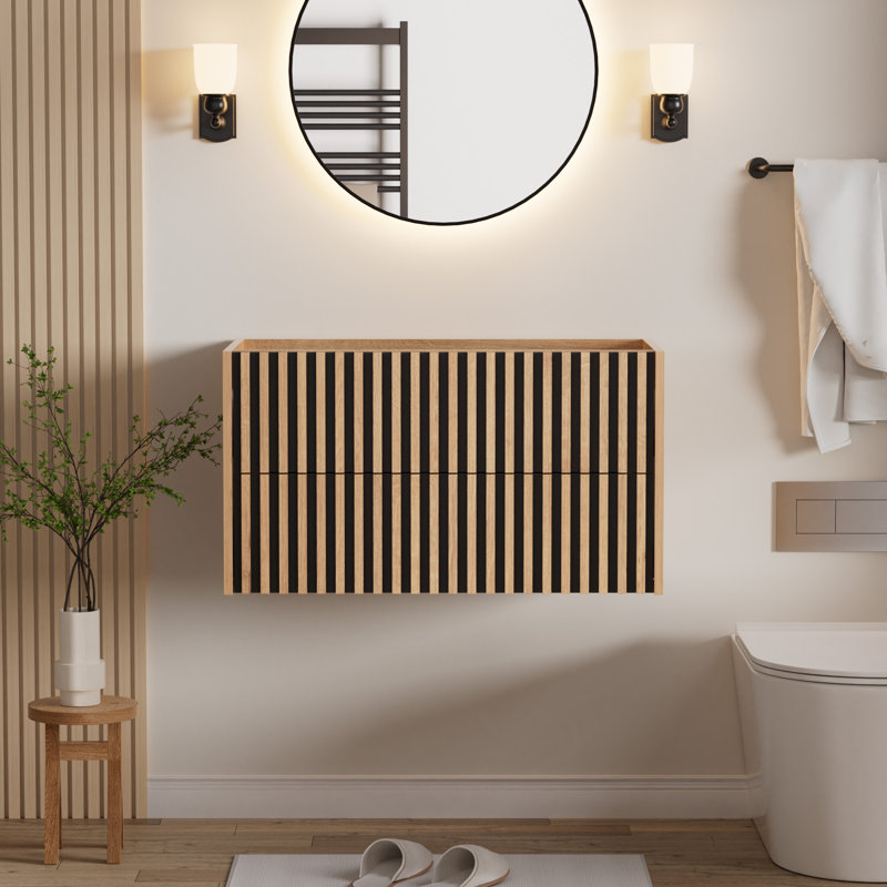 Base de meuble-lavabo mural 36 po seulement, armoire flottante, comptoir d'évier et robinet non inclus, Beige