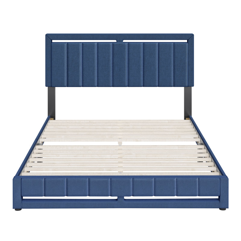 Base de lit tapissier Senata Linen, Bleu, Grand