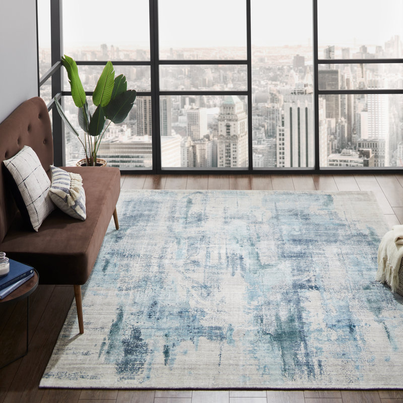 Abstract Area Rug in Blue, Rectangle  8'6" x 11'6"