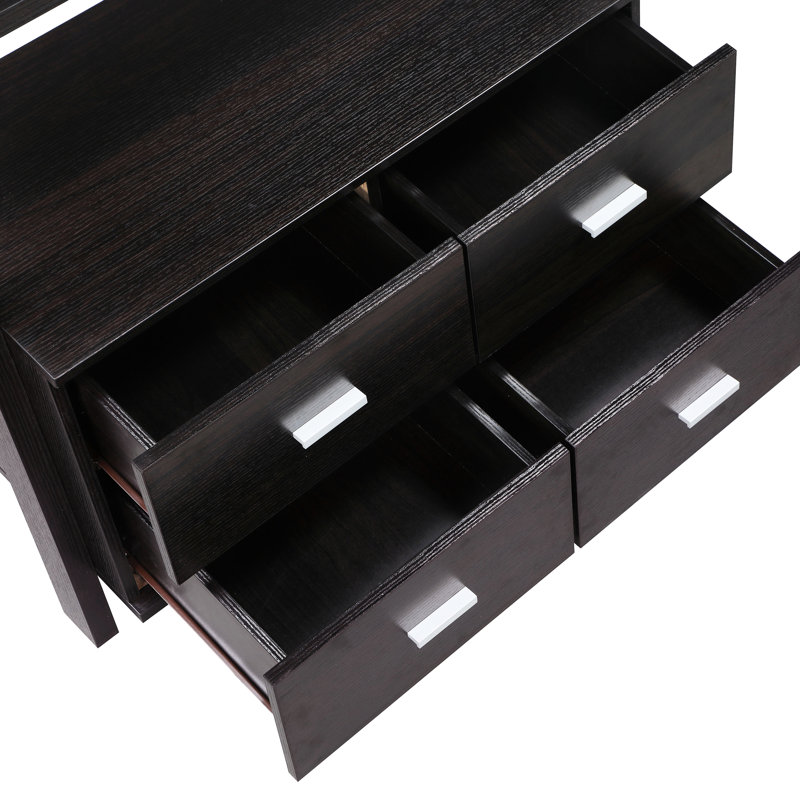 Cappuccino Bookshelf With 5 Shelves And Four Roomy Drawers For Office Decor, 72 Inches In Height, 33.5 Width, 16.5 Depth, Contemporary Appearance Drawers, - Centric Storage, Open Back