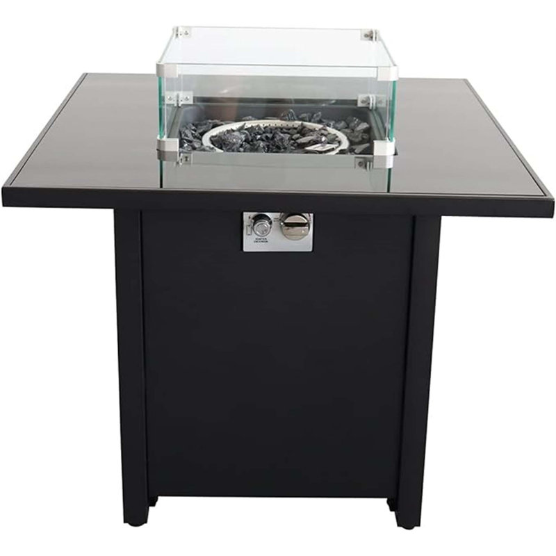 25" H x 30" W Steel Outdoor Fire Pit Table with Lid, Black