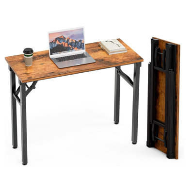 SwiftAim Small Computer Desk Folding Table - 35.8" Foldable Office Desk, No Assembly, Perfect for Small Spaces in Bedroom, Dorm, or Apartment, Portable Mini Desk or Study Table with Compact Design, Brown