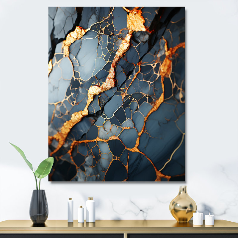 Gris et or abstrait marbre granit III - reproduction d'art abstrait mural, H 20 po x l 12 po x P 1 po, Toile tendue