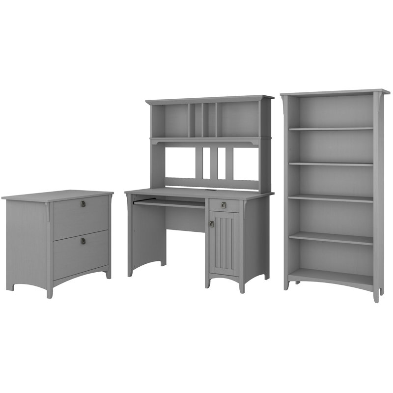 Ensemble de bureau avec bibliothèque et classeur Khadesha, Gris Cape Cod