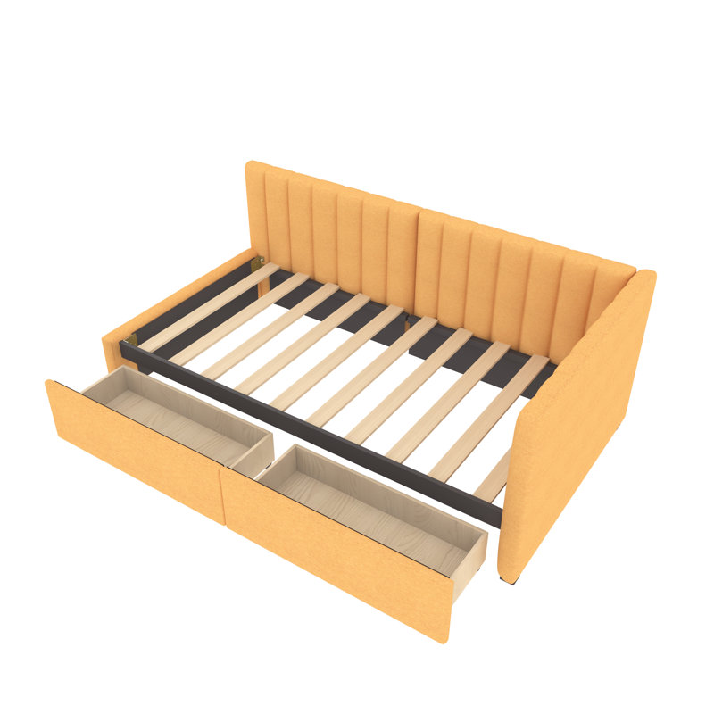 Gerniya Modern Linen Fabric Upholstered Daybed with Two Storage Drawers, Twin Size, Yellow