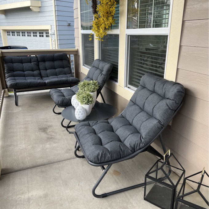 Caili 4-Person Weather Resistant Steel Patio Seating Group with Cushions - Dark Gray