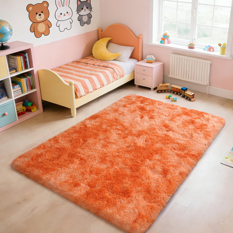 5x7 ft Fluffy Rug for Living Room, Soft Tie-Dyed Orange Area Rug, Non-Slip Carpet for Bedroom Home Decor, Rectangle 5' x 7'