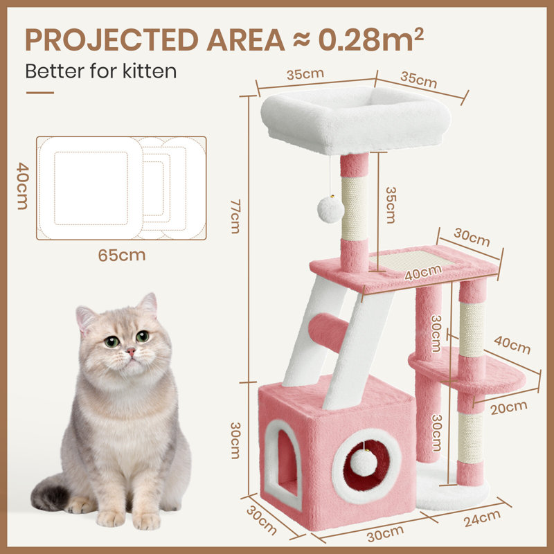 Amadahy 107cm H Cat Tree, Pink/White