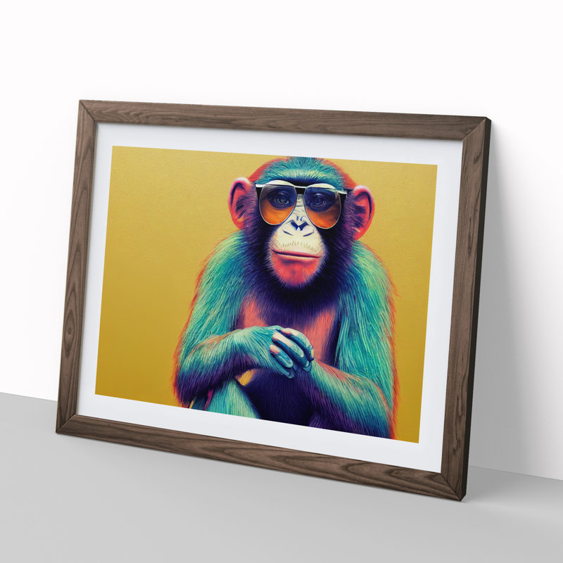 Cool Monkey - Framed Print, 46cm H x 64cm W x 2cm D, Walnut