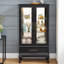 Vitrine lumineuse avec portes vitrées et tablettes réglables Vitrine vitrée 2 portes avec lumières DEL Finition noire et tiroir pour la décoration intérieure et le rangement