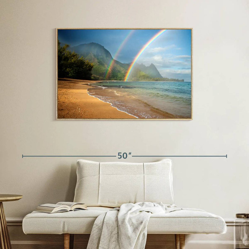 Double arc-en-ciel Kauai, Cadre flottant en bois naturel, 40 po x 27 po