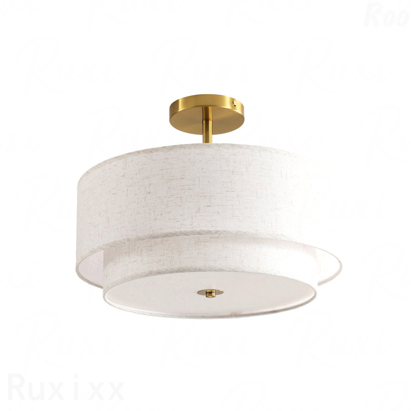 Plafonnier - diamètre moderne de 15 po, revêtement en tissu, conception encastrée, Doré
