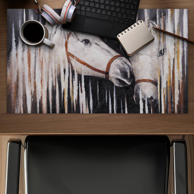 Two white horses kissing - 14.00"x24.25" Desk mat