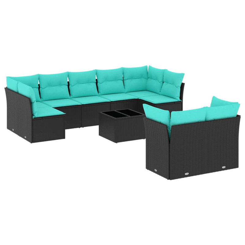 Ensemble de canapés modulaires d'extérieur en rotin noir 10 pièces avec coussins 10 pièces