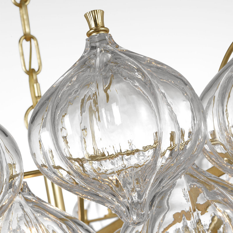 Julie Neill Caselli 36" Basket Chandelier with Clear Glass, Gold, Clear