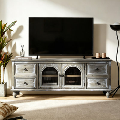 59.84"Mid Century Modern TV StandEntertainment Center, Fits Up to 65" TV, with 4 Drawers and 2 Glass Door Cabinets