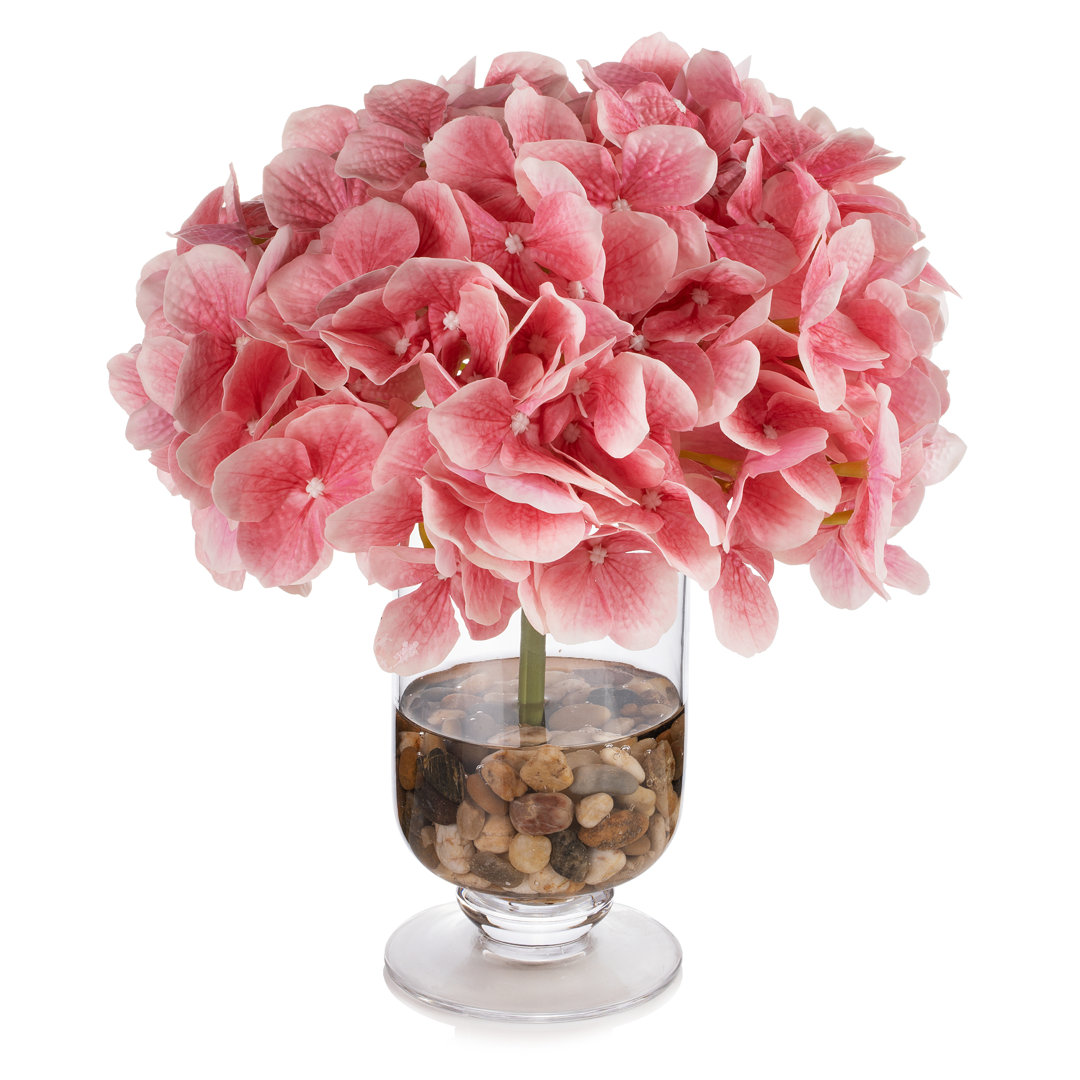 Lentz Hydrangea Floral Arrangement or Centerpiece in Vase Primrue Flowers/Leaves
