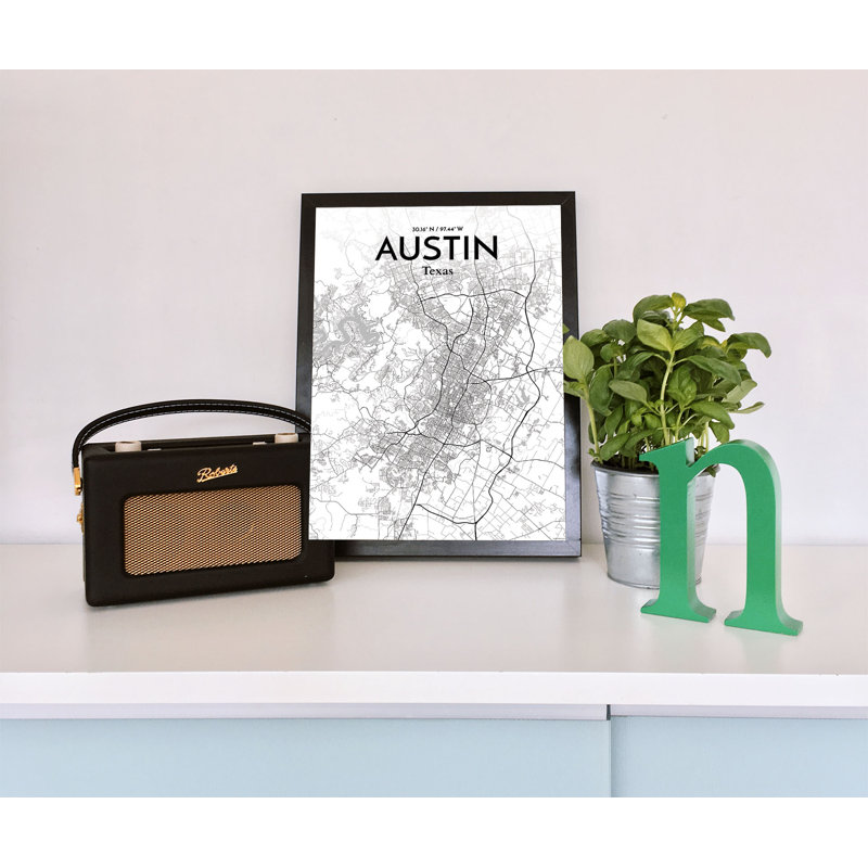 Austin City Map - Unframed Graphic Art, 20" H x 16" W
