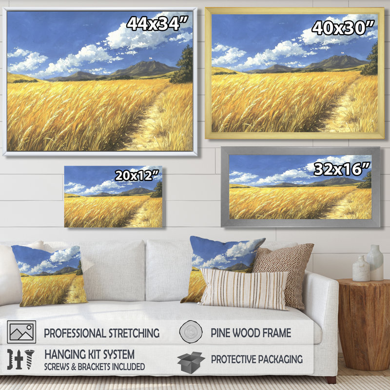 Dorrel Meadow Golden Fields of Corn II - prairie, art mural, Cadre flottant, H 24 po x l 32 po, Or