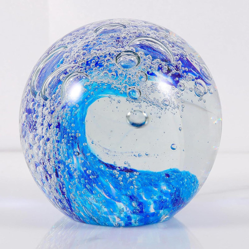 Figurines de collection boule de cristal en verre soufflé à la main, Turquoise