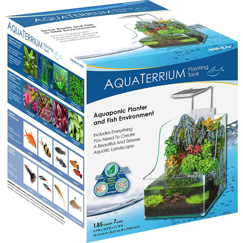 Hydroponic Glass Aquarium with LED Light and Waterfall