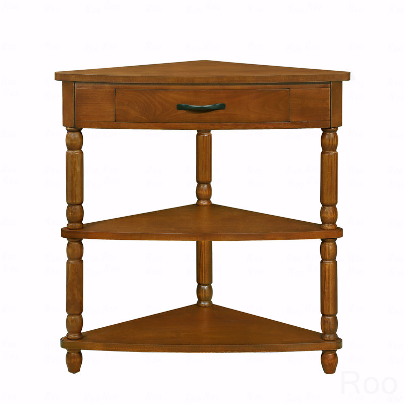 33.8'' Small Triangle Corner Table, Wooden Corner Side Table For Small Spaces/ Living Room, 3 Tier End Corner Table With Solid Wooden Legs