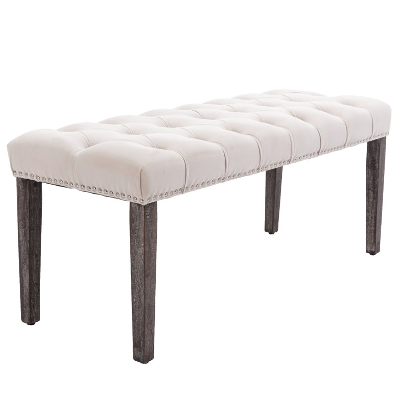 Beige Upholstered Velvet Bedroom Bench, 43.94" L, 17.09" W, 19.45" H, Protects Floors, For Garage Accent Entryway, Beige