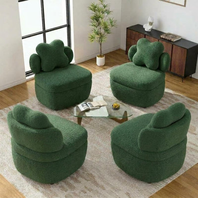 Ensemble de 4 chaises d'appoint pivotantes, fauteuil en peluche rotatif à 360 ° avec dossier en forme de cœur et fauteuil rembourré avec rangement dissimulé pour le salon et la chambre à coucher