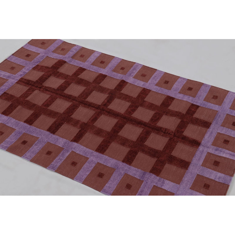 Kilim & Flatweave Cotton Geometric Area Rug in Red, Purple