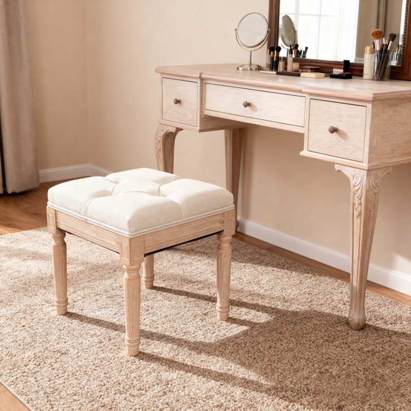 Small Padded Bench, Square Upholstered Rustic Ottoman Bench