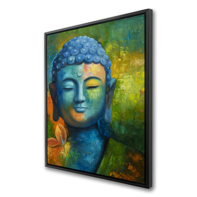 Bouddha «Blissful» - Toile encadrée orange spirituelle