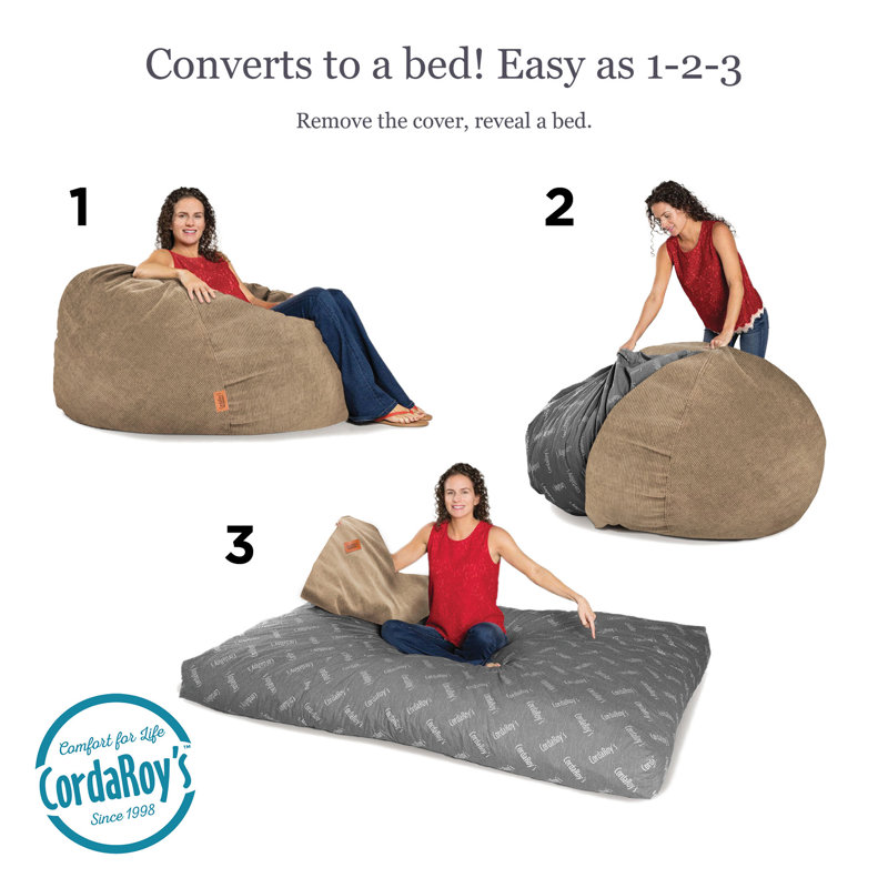 Khaki Corduroy Convertible Queen Bean Bag Chair with Removable Cover