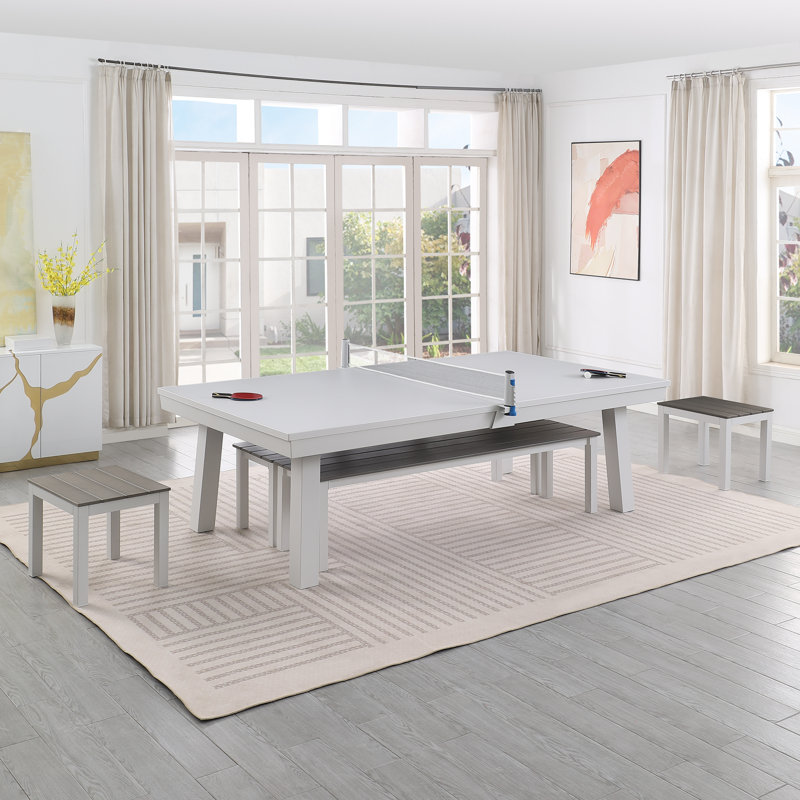 Ensemble de tables de billard 6 places pour l'intérieur et l'extérieur avec accessoires, Gris anthracite, Blanc