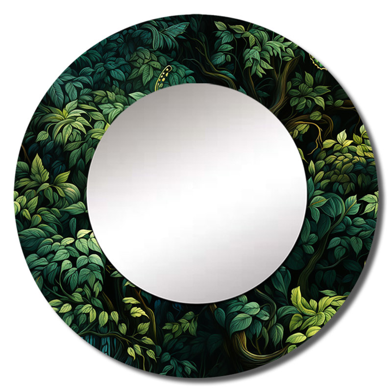Emerald Canopy Forest - miroir mural botanique, miroir décoratif vert, impression d'art en métal, 29 po x 29 po, Rond