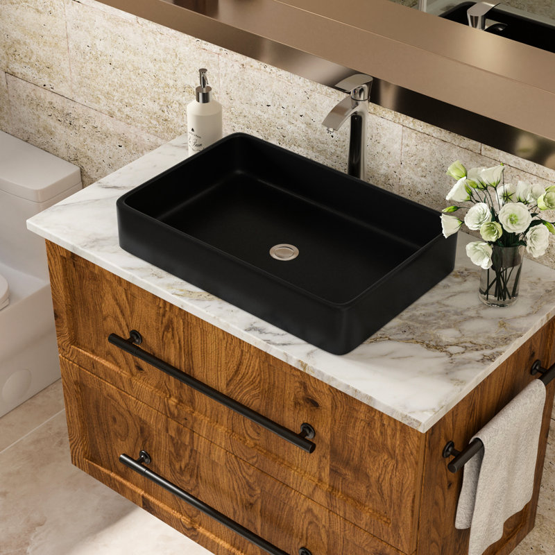 Lavabo de salle de bain rectangulaire en céramique noire 24 po x 16 po - Conçu pour la salle de bain, le restaurant et le bureau
