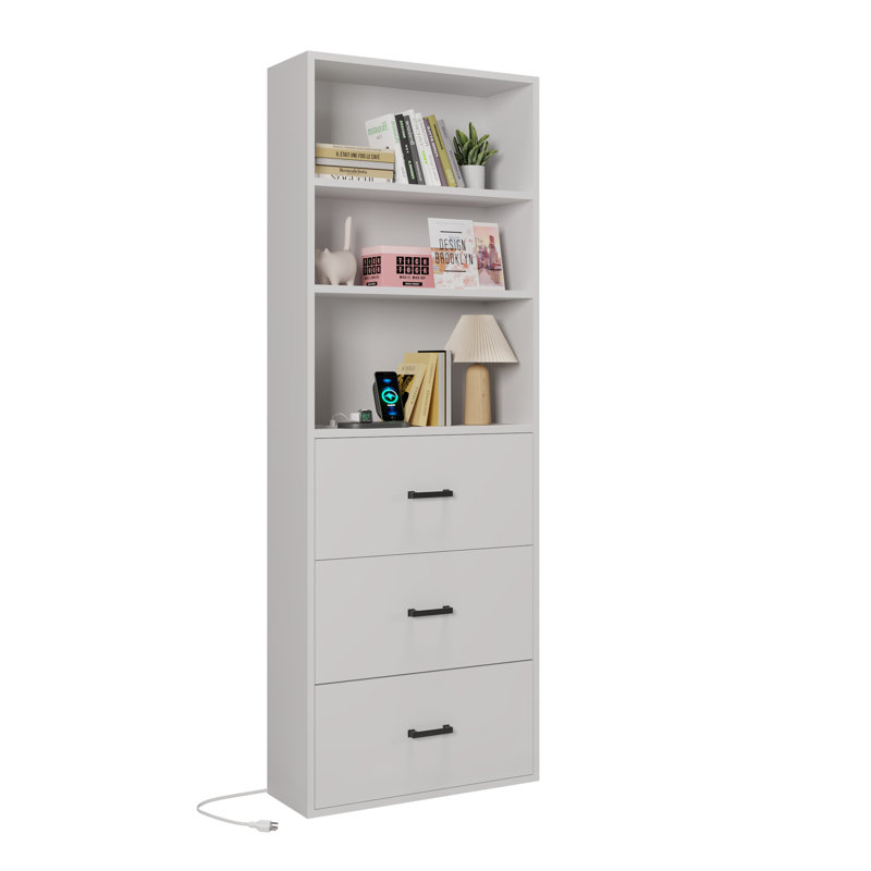 White Display Cabinet Ghore With 3-Layer 3-Drawer And 2 USB 2 Outlet 70.86in.H