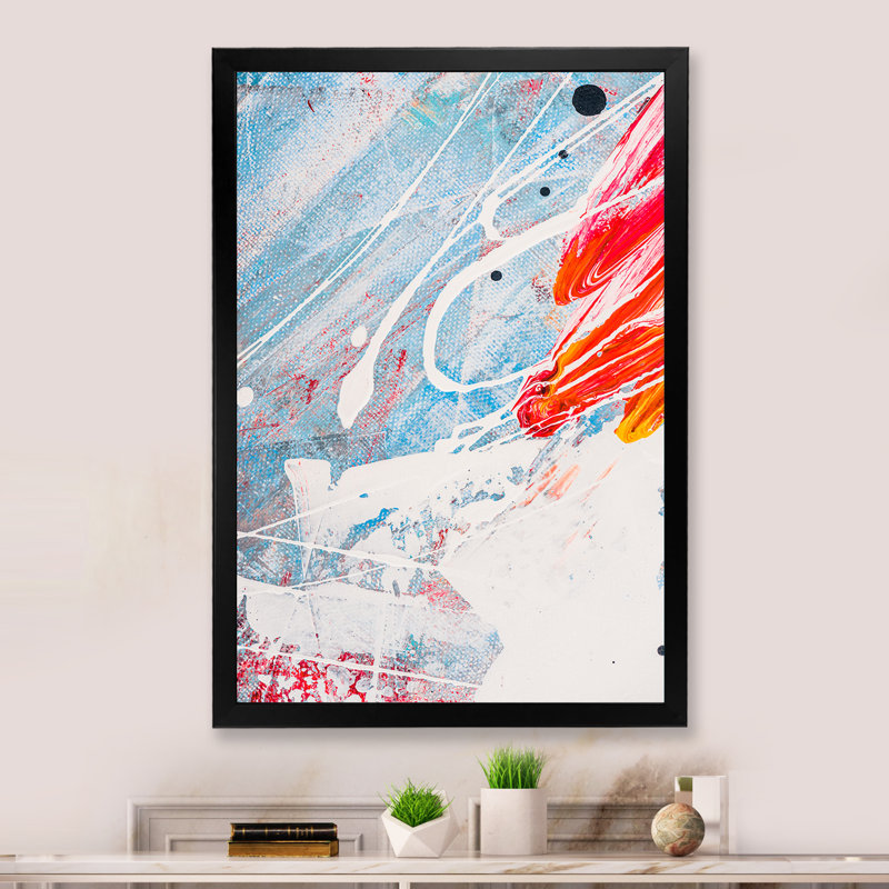 «Blue and Red Color Splatters», reproduction d'art sur toile encadrée, Cadre photo noir, H 20 po x l 12 po x P 1 po