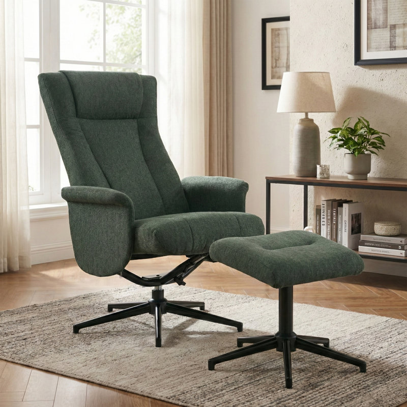 Morganti TV Chair with Stool, Green Polyester Blend