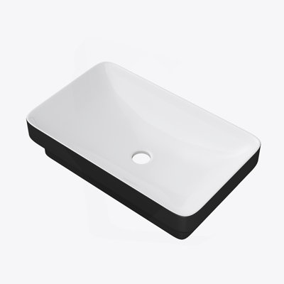 Lavabo de salle de bain semi-encastré en céramique blanc et noir 19 po x 12 po - vasque de comptoir