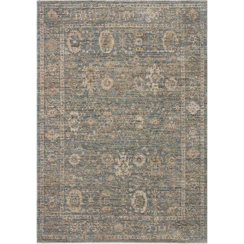 Tapis bleu / sable Jacobo, Rectangle 2 pi 3 po x 3 pi 9 po