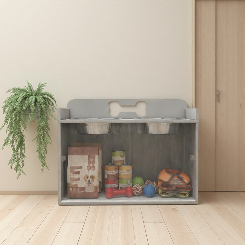 Elevated dog bowl with storage space