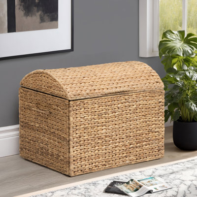 Heavy-duty Water Hyacinth Wicker Storage Trunk with Metal Frame and Arch Lid